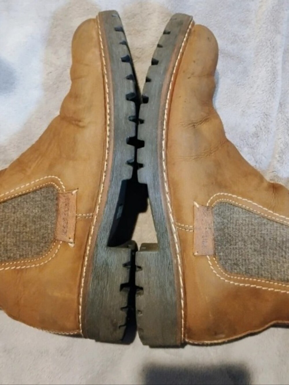 Josef Seibel Tan Leather Wool Panel Side Zip Ankle Lug Boots - EU 40 / US 9-9.5